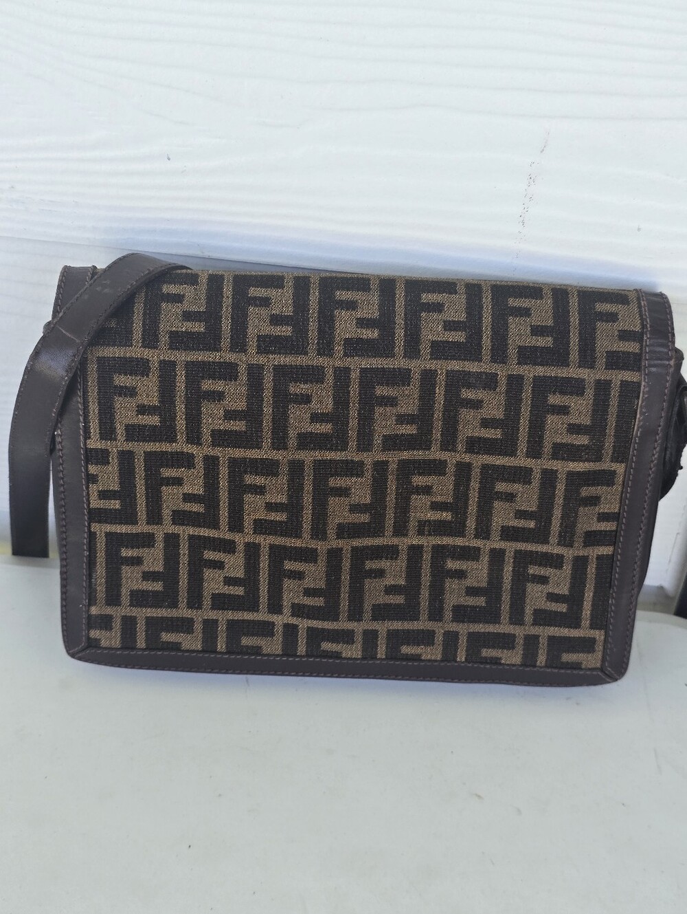 Fendi Zucca FF Canvas Leather Crossbody Shoulder Bag Brown Vintage FLAW - Picture 3 of 10